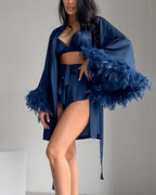 Willluxe® Satin Feather Trim 3-Piece Pajama Set