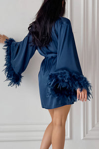 Willluxe® Satin Feather Trim 3-Piece Pajama Set