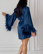 Willluxe® Satin Feather Trim 3-Piece Pajama Set
