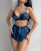Willluxe® Satin Feather Trim 3-Piece Pajama Set