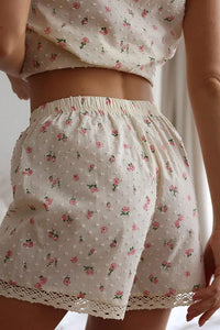 Willluxe® Romantic Floral Swiss Dot Cami & Shorts Pajama Set with Lace Trim