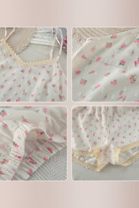 Willluxe® Romantic Floral Swiss Dot Cami & Shorts Pajama Set with Lace Trim