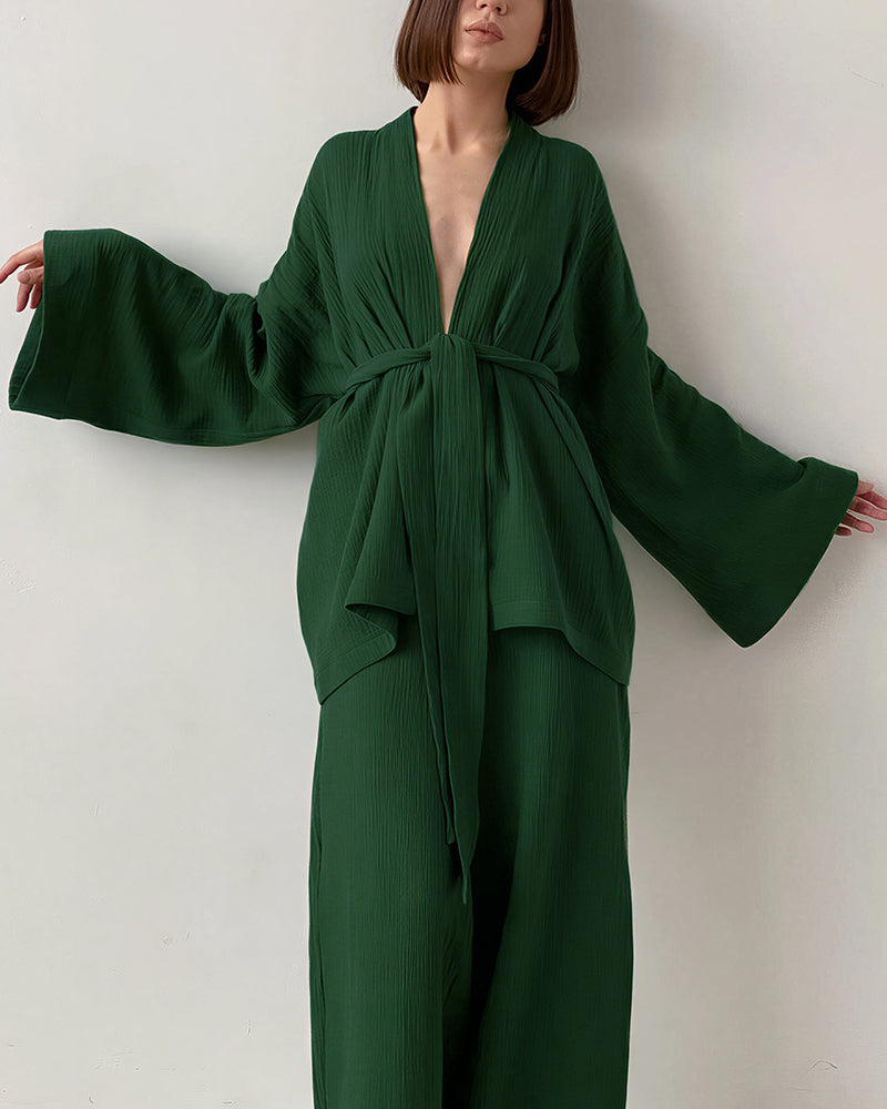 Willluxe® Cloud-Soft Gauze 2-Piece Wrap Loungewear Set