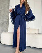 Willluxe® Midnight Glamour Satin Feather Robe