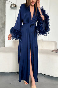 Willluxe® Midnight Glamour Satin Feather Robe