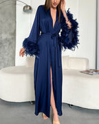 Willluxe® Midnight Glamour Satin Feather Robe