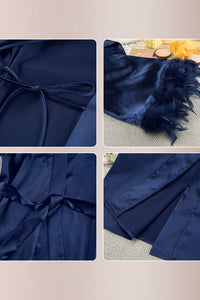 Willluxe® Midnight Glamour Satin Feather Robe