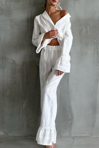 Willluxe® Jacquard Ruffle Long Sleeve Loungewear