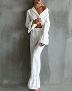 Willluxe® Jacquard Ruffle Long Sleeve Loungewear