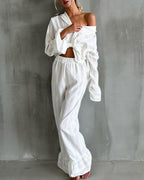 Willluxe® Jacquard Ruffle Long Sleeve Loungewear