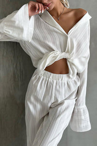 Willluxe® Jacquard Ruffle Long Sleeve Loungewear