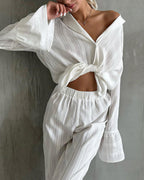 Willluxe® Jacquard Ruffle Long Sleeve Loungewear