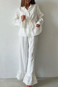 Willluxe® Jacquard Ruffle Long Sleeve Loungewear