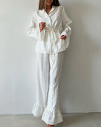 Willluxe® Jacquard Ruffle Long Sleeve Loungewear