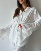 Willluxe® Jacquard Ruffle Long Sleeve Loungewear