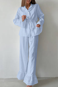 Willluxe® Jacquard Ruffle Long Sleeve Loungewear