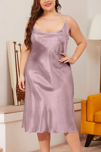Willluxe® Plus Size Silky Satin Cowl Neck Slip Dress Nightgown