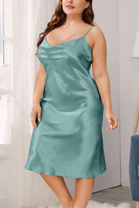 Willluxe® Plus Size Silky Satin Cowl Neck Slip Dress Nightgown