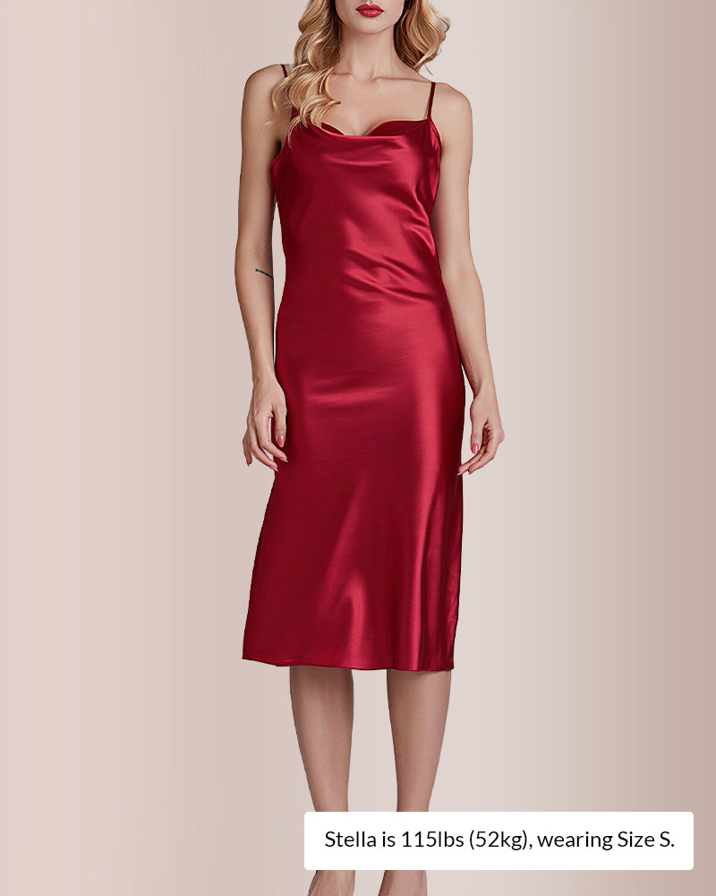 Willluxe® Elegant Cowl Neck Satin Slip Dress