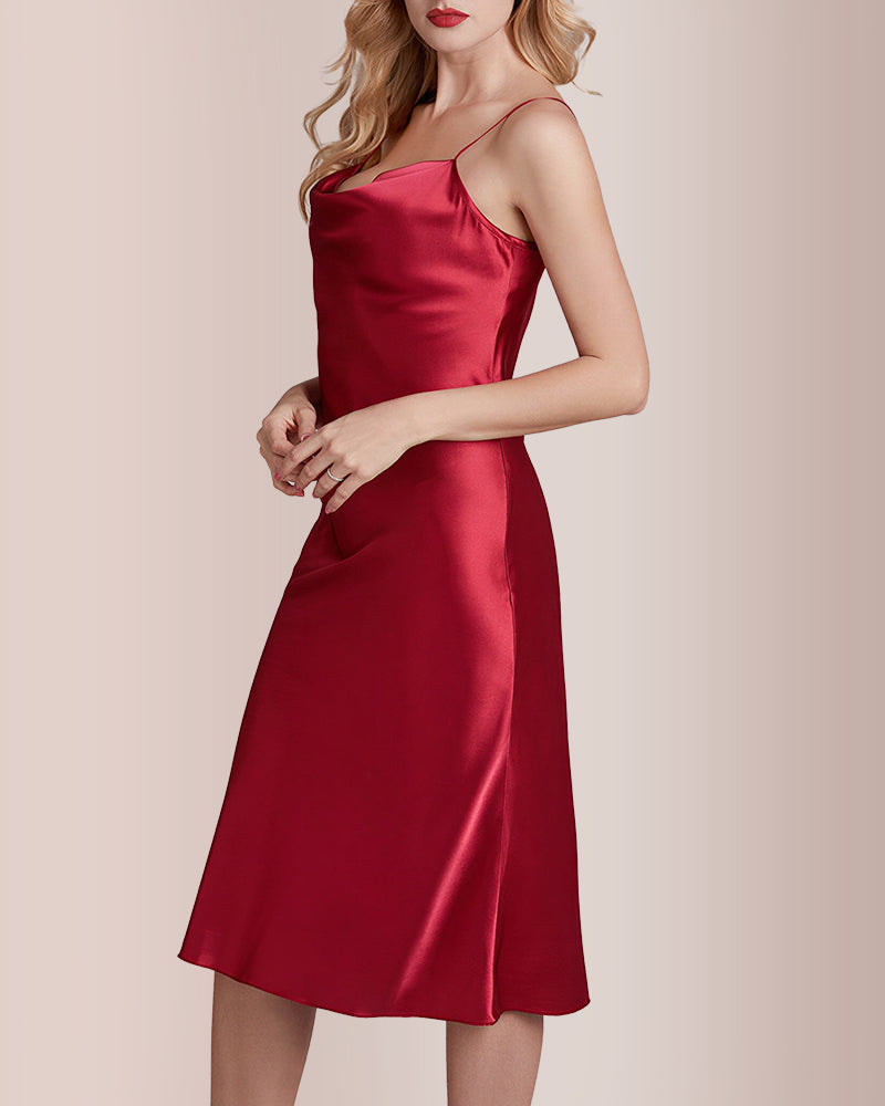 Willluxe® Elegant Cowl Neck Satin Slip Dress