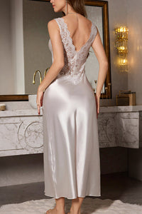 Willluxe® Luxury Lace Trim Satin Long Nightgown