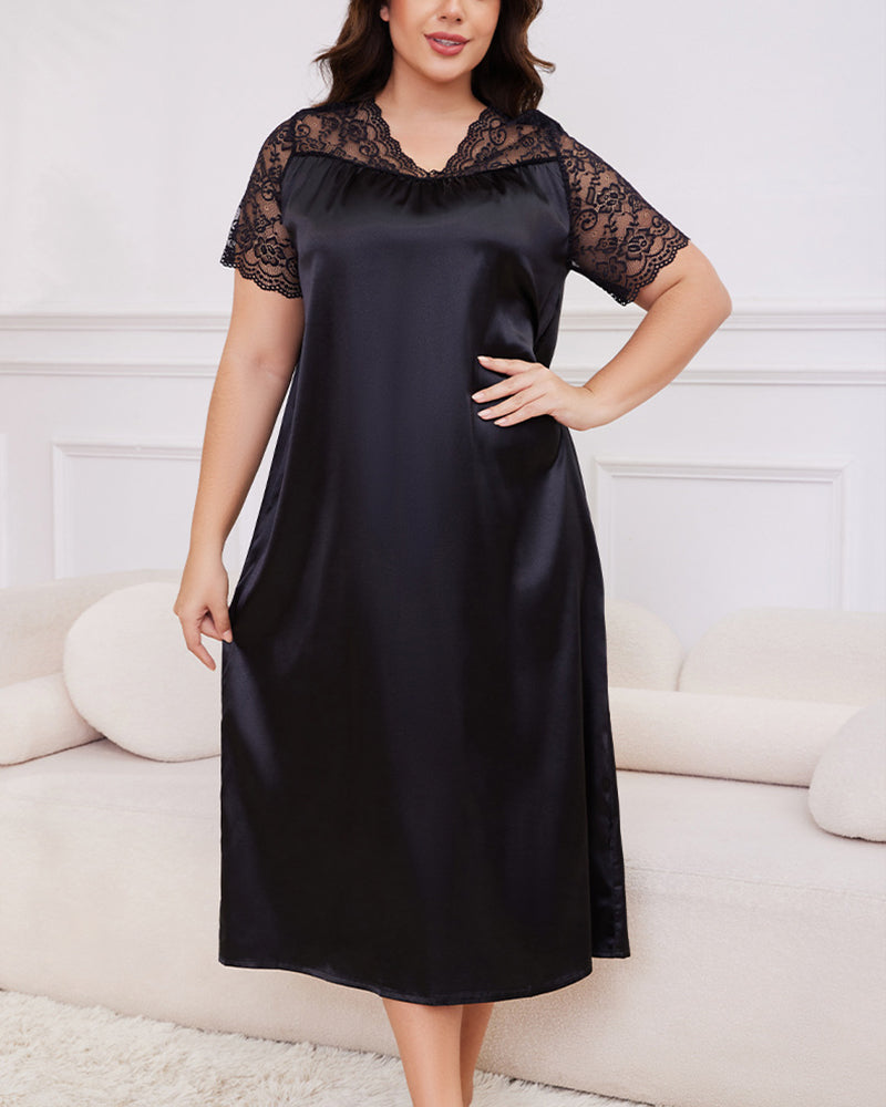 Willluxe® Silky Comfort Lace Trim Plus Size Sleep Dress