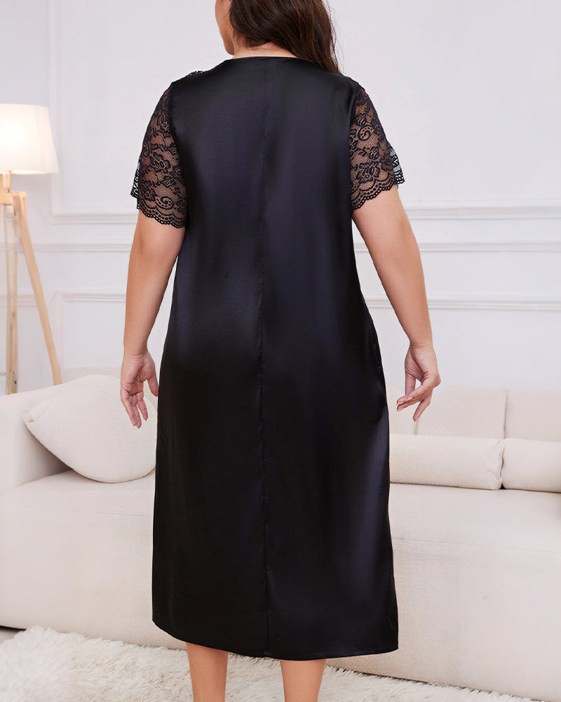 Willluxe® Silky Comfort Lace Trim Plus Size Sleep Dress