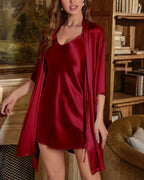 Willluxe® Robe & Chemise 2-Piece Ice Satin Sleepwear Set