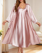 Willluxe® Satin Elegance Long Robe & Slip Dress Sleepwear Set