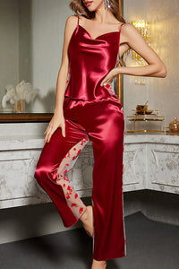 Willluxe® Open Back Satin Camisole & Sheer Mesh Pants Set
