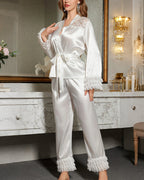 Willluxe® Elegant Ruffle Cuff Lace Sleepwear Set