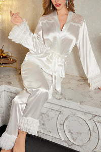 Willluxe® Elegant Ruffle Cuff Lace Sleepwear Set