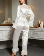 Willluxe® Elegant Ruffle Cuff Lace Sleepwear Set