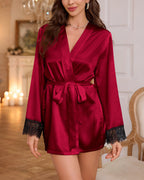 Willluxe® Satin & Lace Back Short Robe