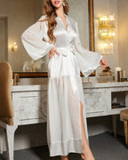 Willluxe® Sheer Mesh & Satin Long Robe