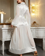 Willluxe® Sheer Mesh & Satin Long Robe