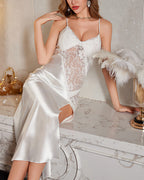 Willluxe® Satin Lace Long Slip Nightgown