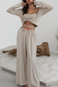 Willluxe® Elegant Cutout 3-Piece Wide-Leg Lounge Set