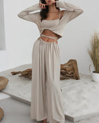 Willluxe® Elegant Cutout 3-Piece Wide-Leg Lounge Set