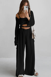 Willluxe® Elegant Cutout 3-Piece Wide-Leg Lounge Set