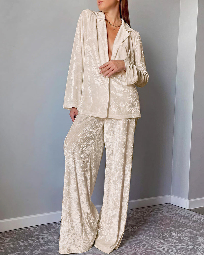 Willluxe® Luxe Crushed Velvet 2-Piece Loungewear Set