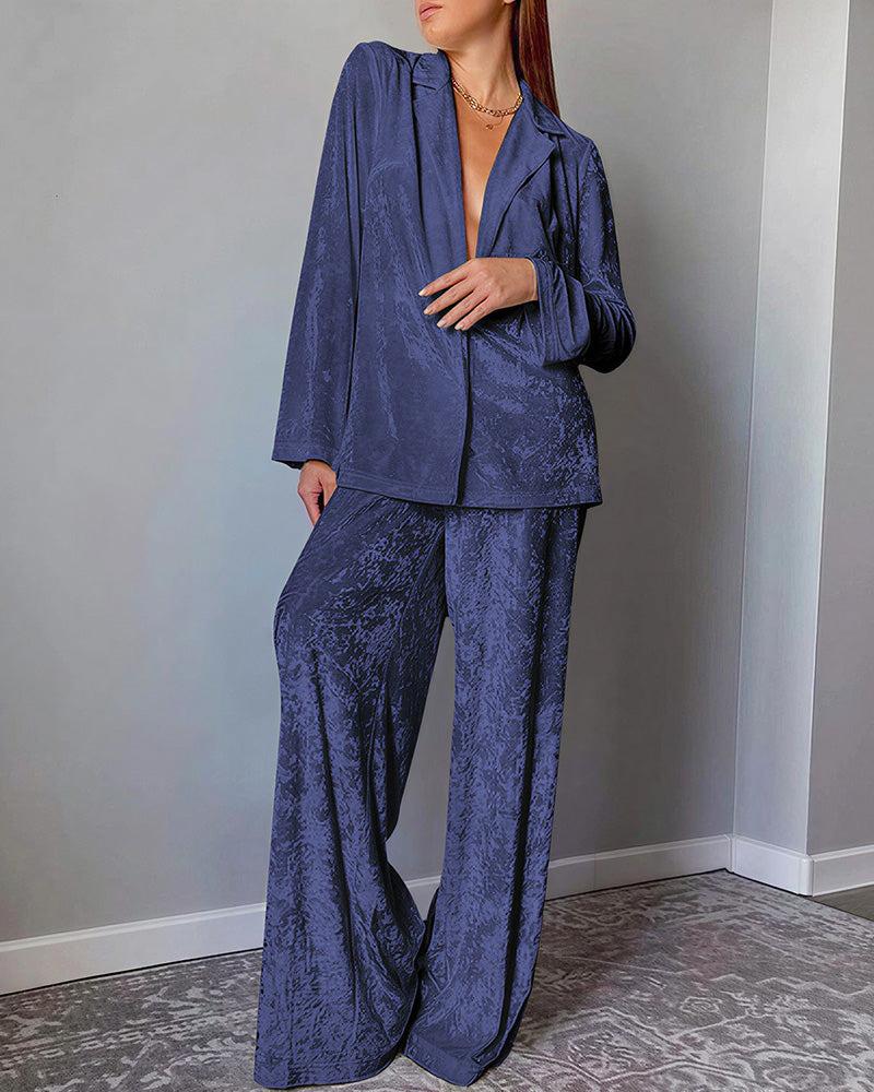 Willluxe® Luxe Crushed Velvet 2-Piece Loungewear Set