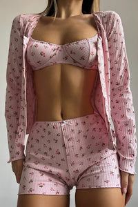 Willluxe® Floral Ribbed Knit 3-Piece Loungewear Set