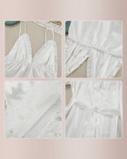 Willluxe® Feather Trim Satin Robe & Slip Dress Loungewear Set