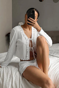 Willluxe® Tie-Front Long Sleeve Loungewear Set
