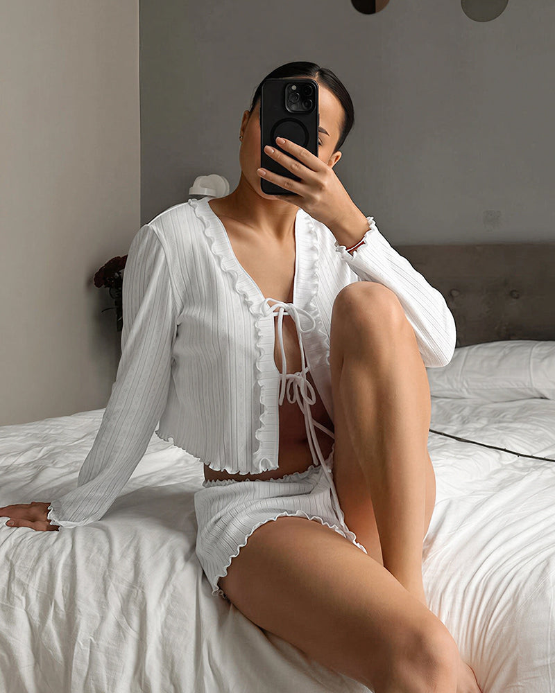 Willluxe® Tie-Front Long Sleeve Loungewear Set