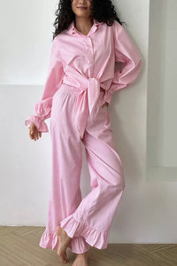 Willluxe® Sweetheart Pink Plaid Ruffle 2-Piece Loungewear Set