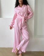 Willluxe® Sweetheart Pink Plaid Ruffle 2-Piece Loungewear Set