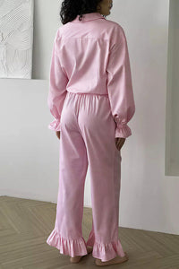 Willluxe® Sweetheart Pink Plaid Ruffle 2-Piece Loungewear Set