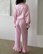 Willluxe® Sweetheart Pink Plaid Ruffle 2-Piece Loungewear Set